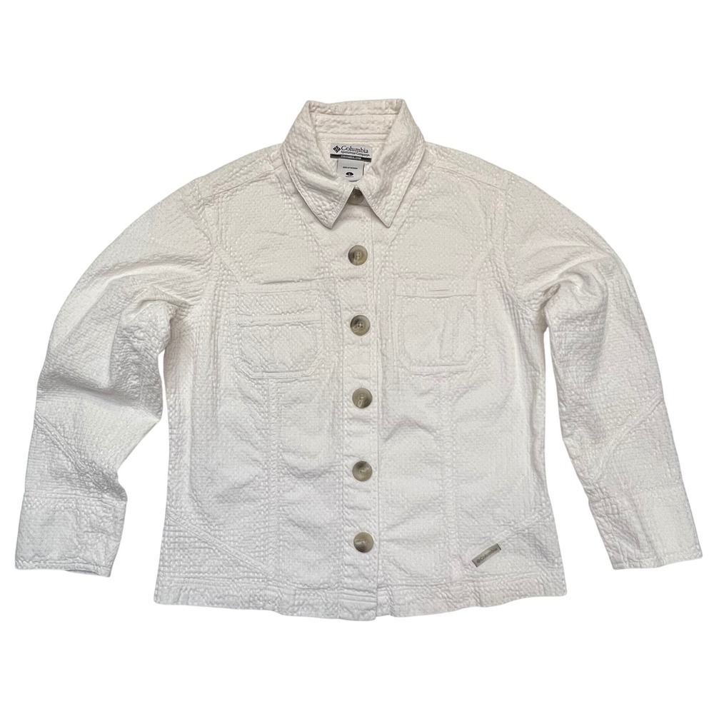 Columbia White Coastal‎ Casual Textured Button Up Shirt Jacket Women's Size L